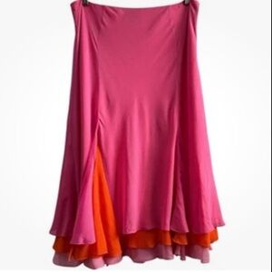 RALPH LAUREN Vintage Silk Layered Pink Orange Flowy Midi Skirt